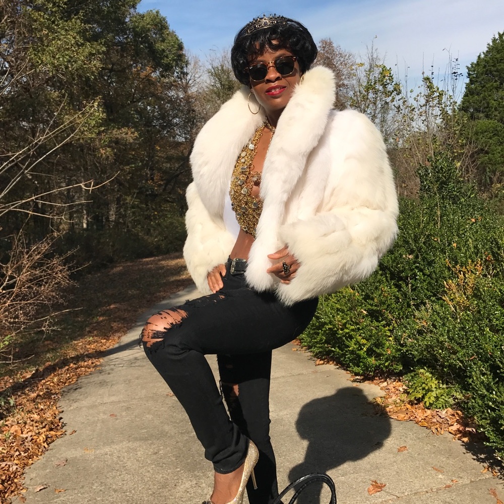 New Dicker  White Cream fox Fur Coat jacket L-18